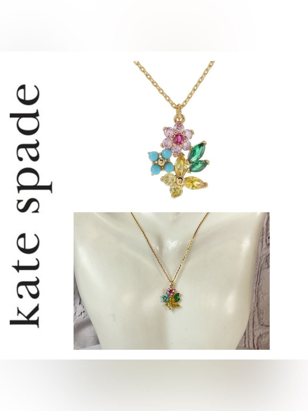 🌟🌟 kate spade gold multicolor floral cluster pendant necklace